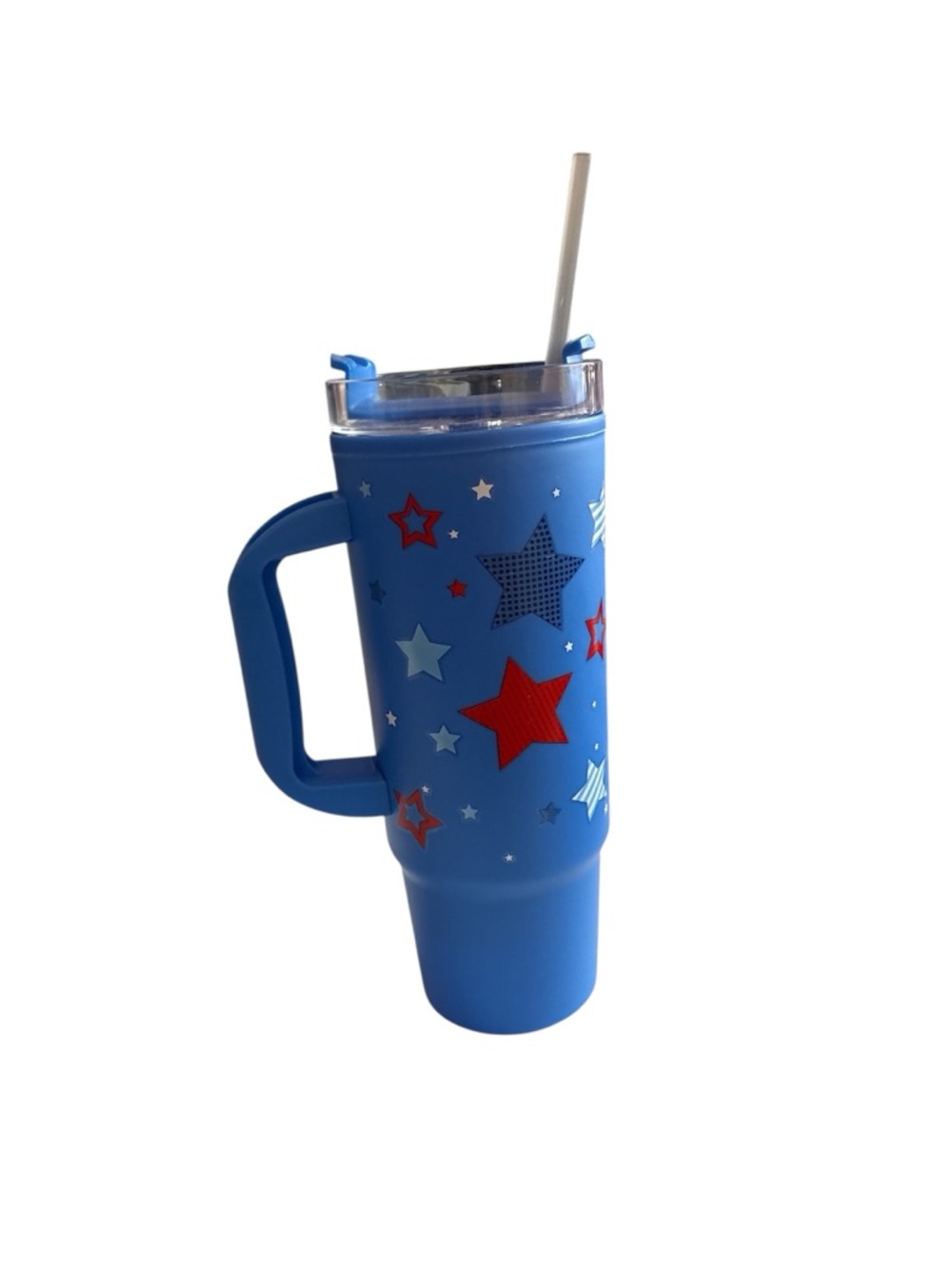 Patriotic Blue Star Travel Tumbler with Handle and Straw - NWT